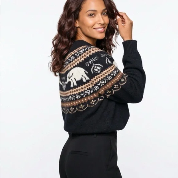 Nellie fair Isle Free people elephant Black and Brown Sweater size S/P - Picture 5 of 10
